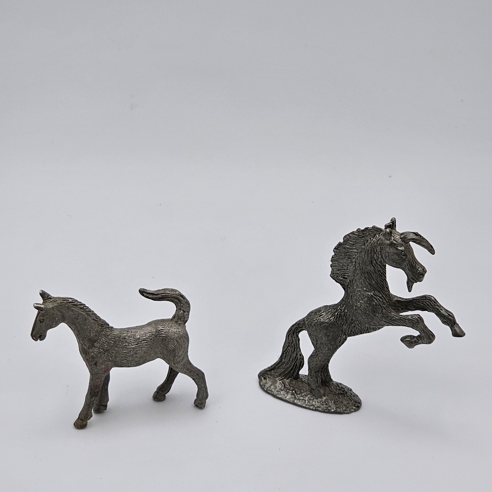 Two Vintage Pewter Horse And Unicorn Figurines, Stamped And Signed.
